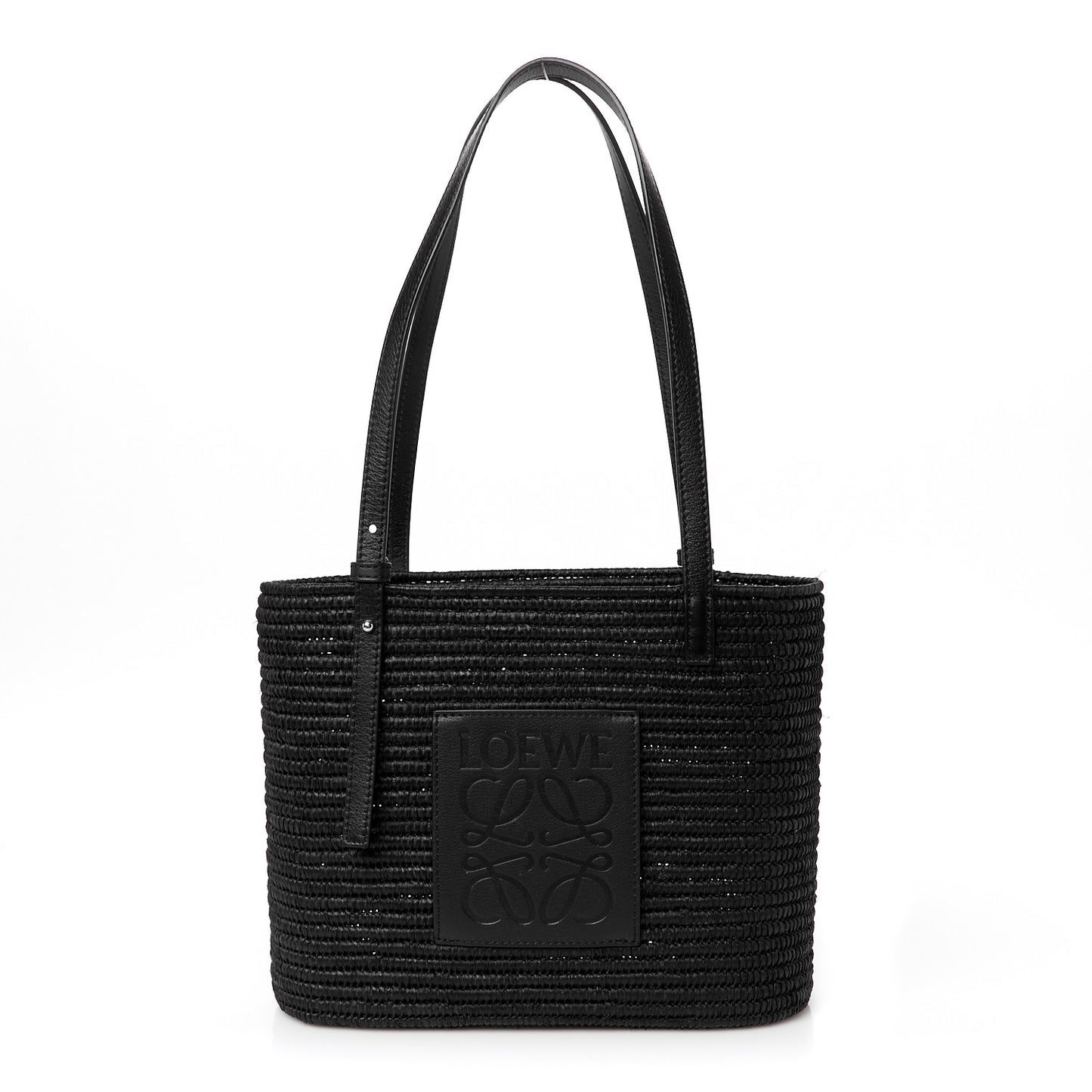 Raffia Square Small Basket Tote Bag Black