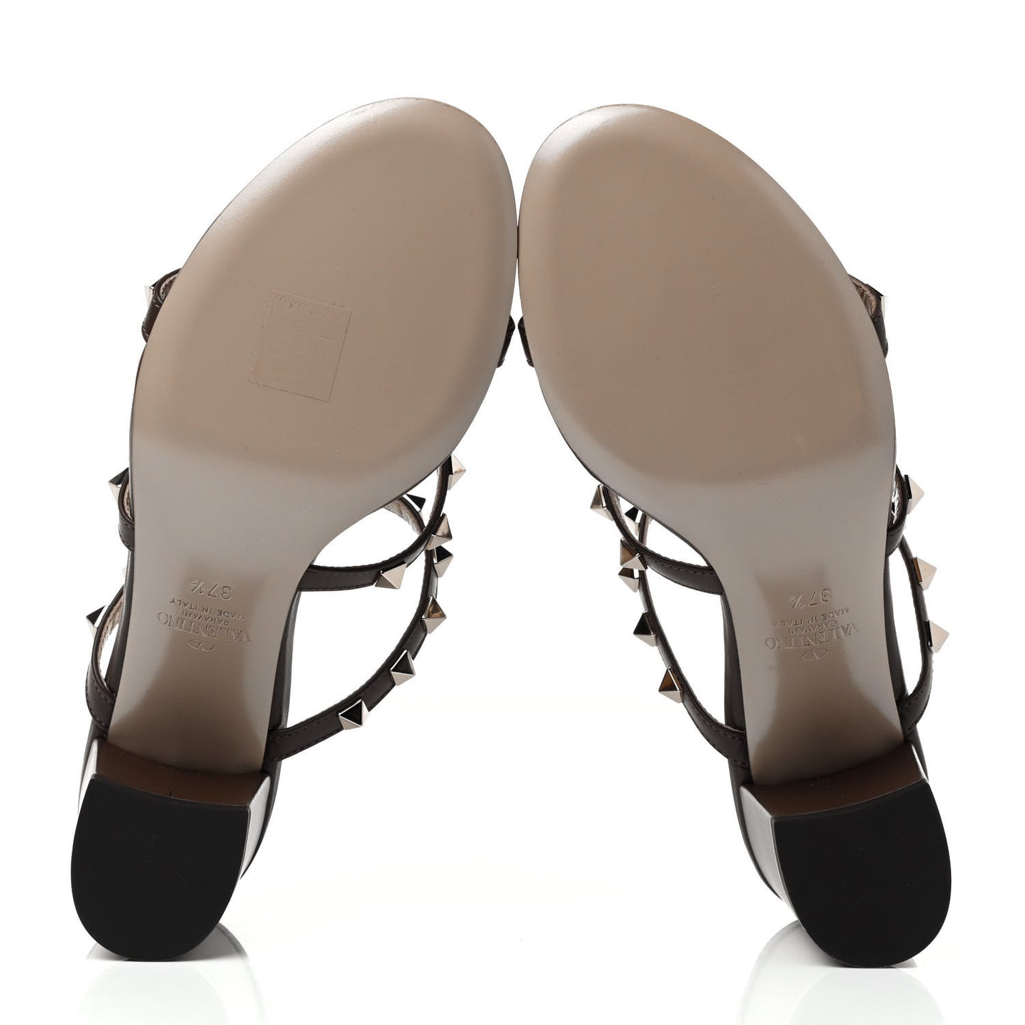 Calfskin Rockstud 60mm Caged Slide Sandals 37.5 Cacao
