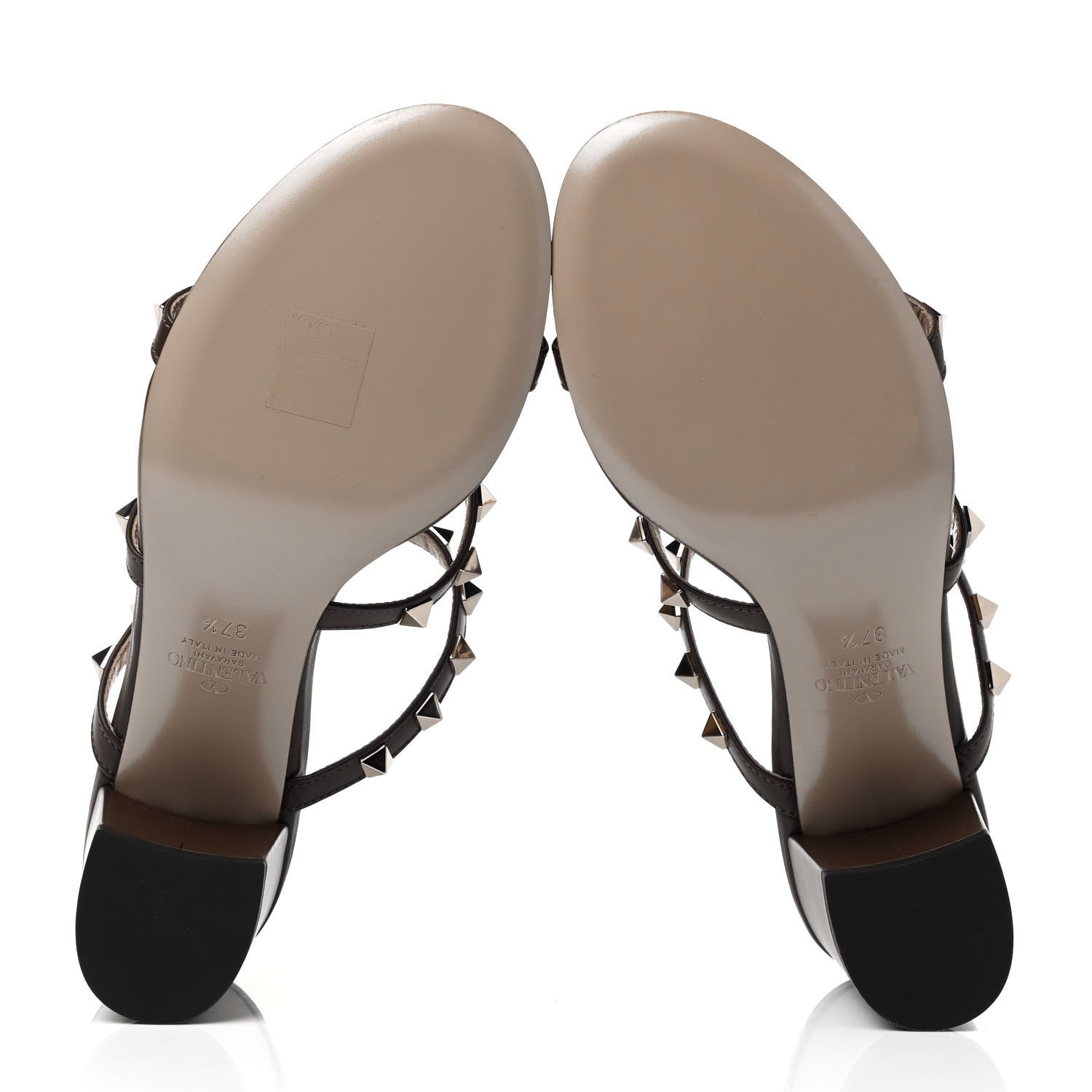 Valentino Garavani Calfskin Rockstud 60mm Caged Slide Sandals 37.5 Cacao 5 of 7