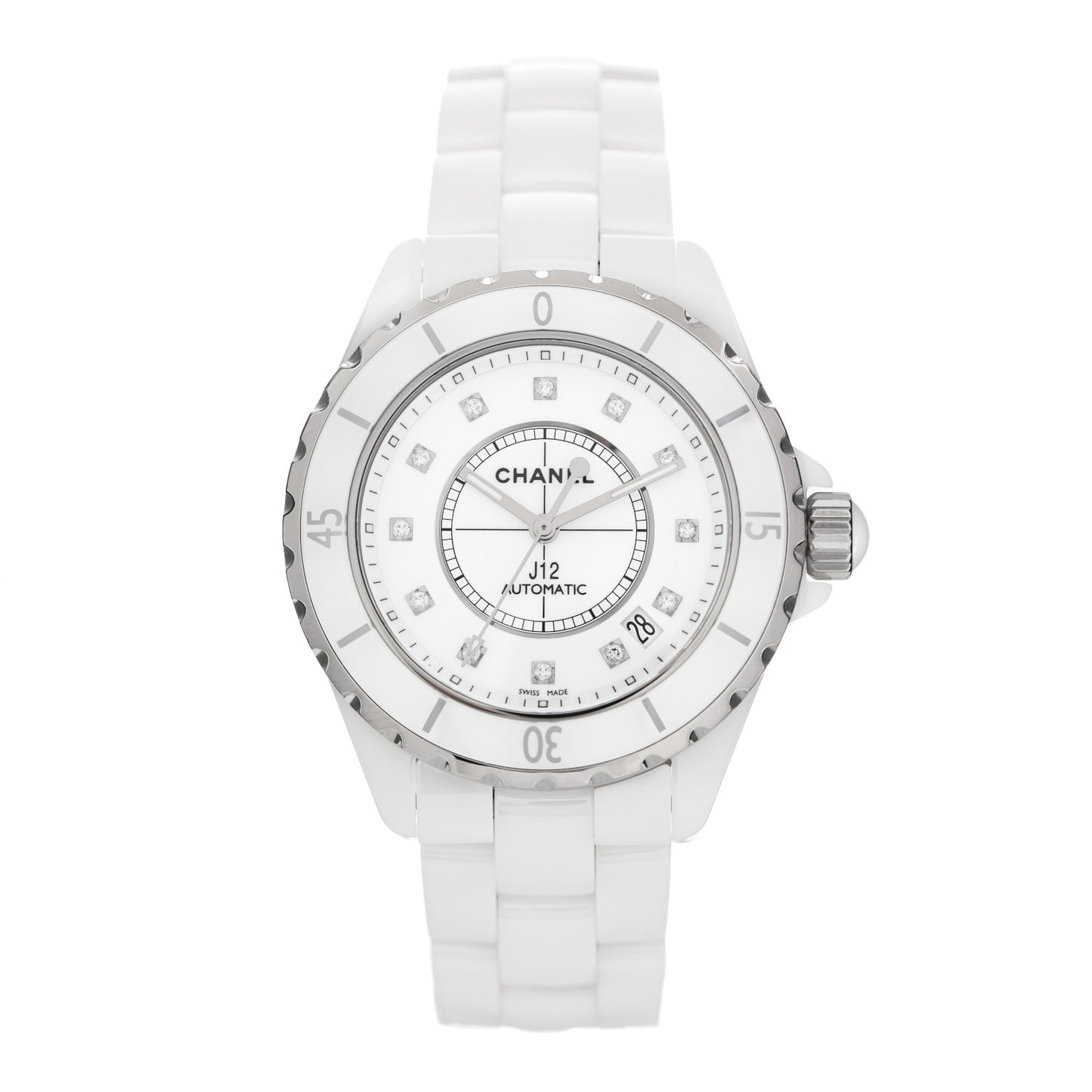 Stainless Steel Ceramic Diamond 38mm J12 Automatic Watch White