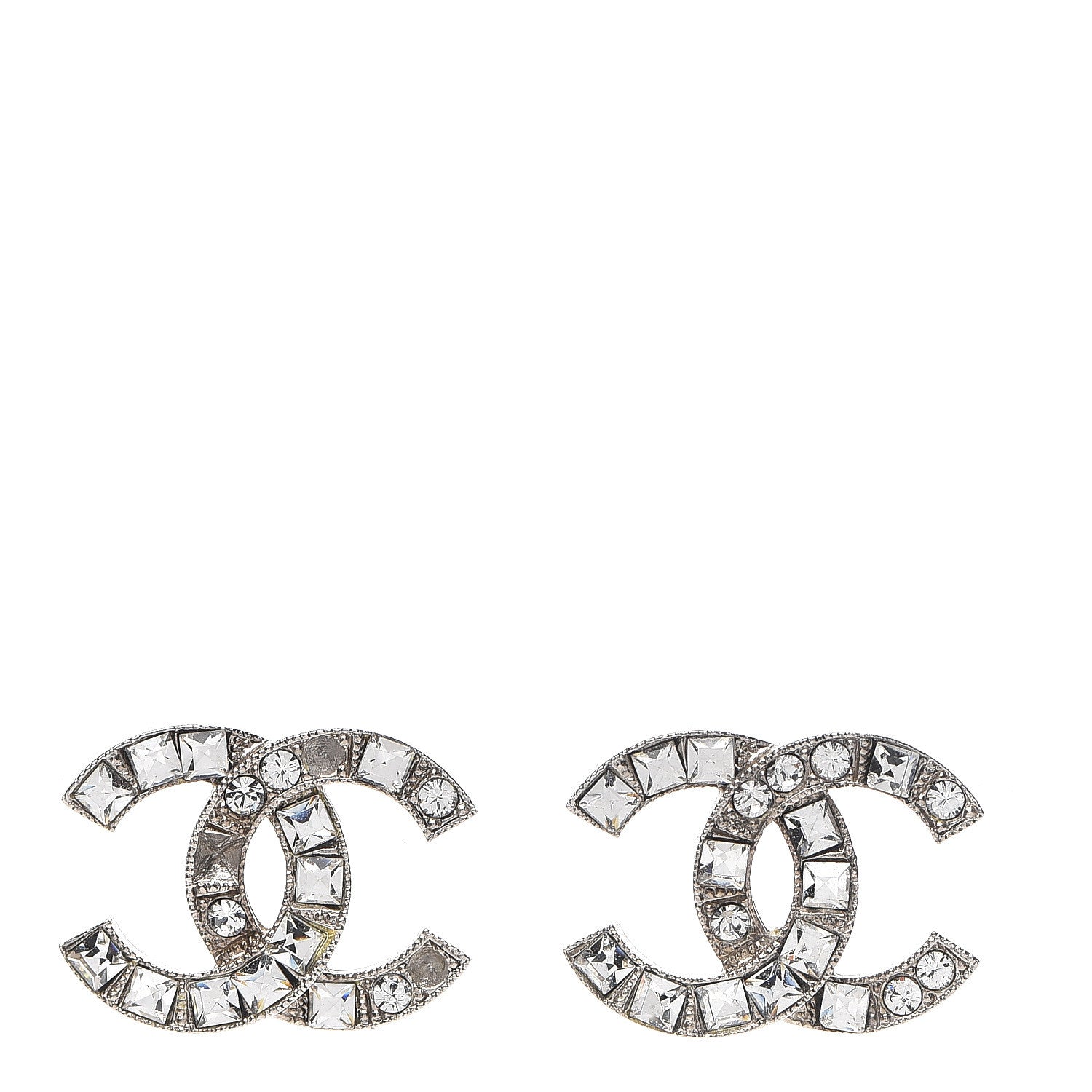 Chanel Baguette Crystal CC Earrings Silver 1 of 4