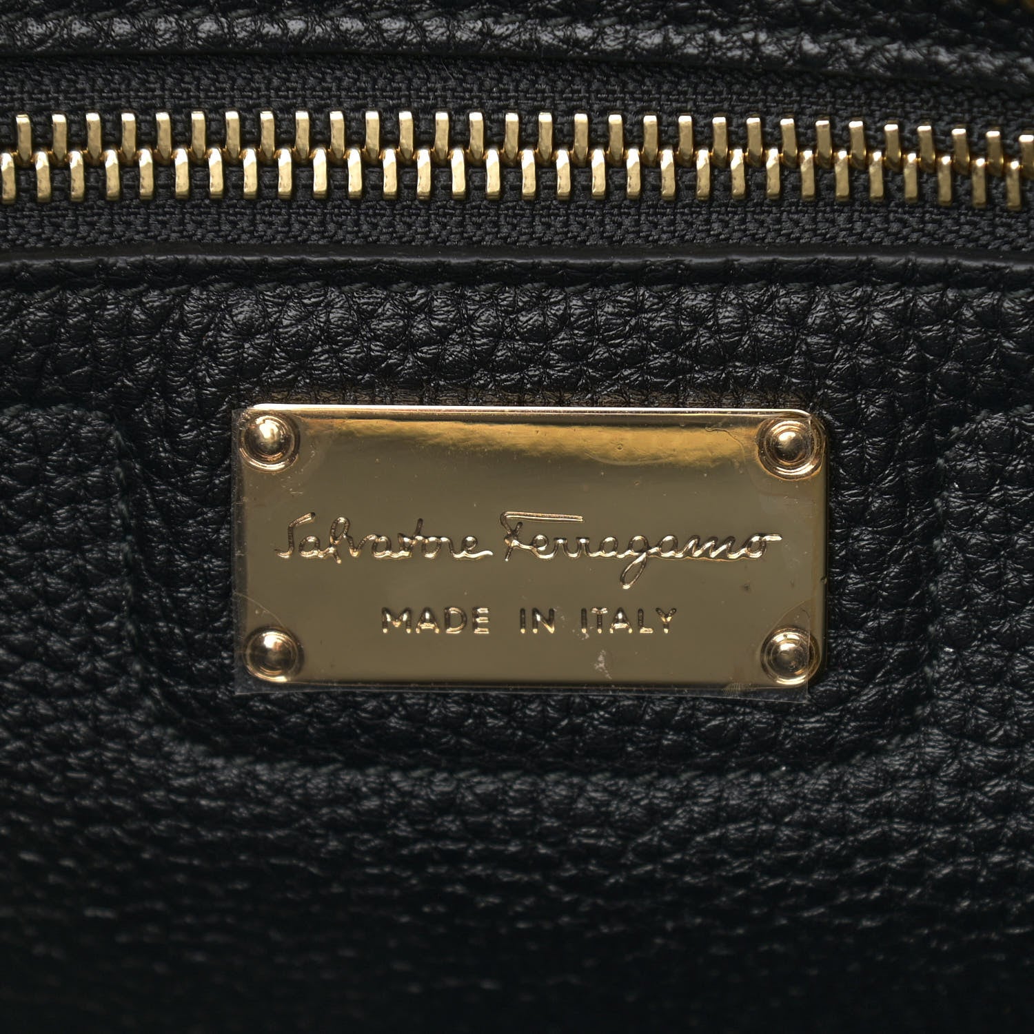 Salvatore Ferragamo Hammered Calfskin Double Handle Small Amy Tote Black 6 of 10