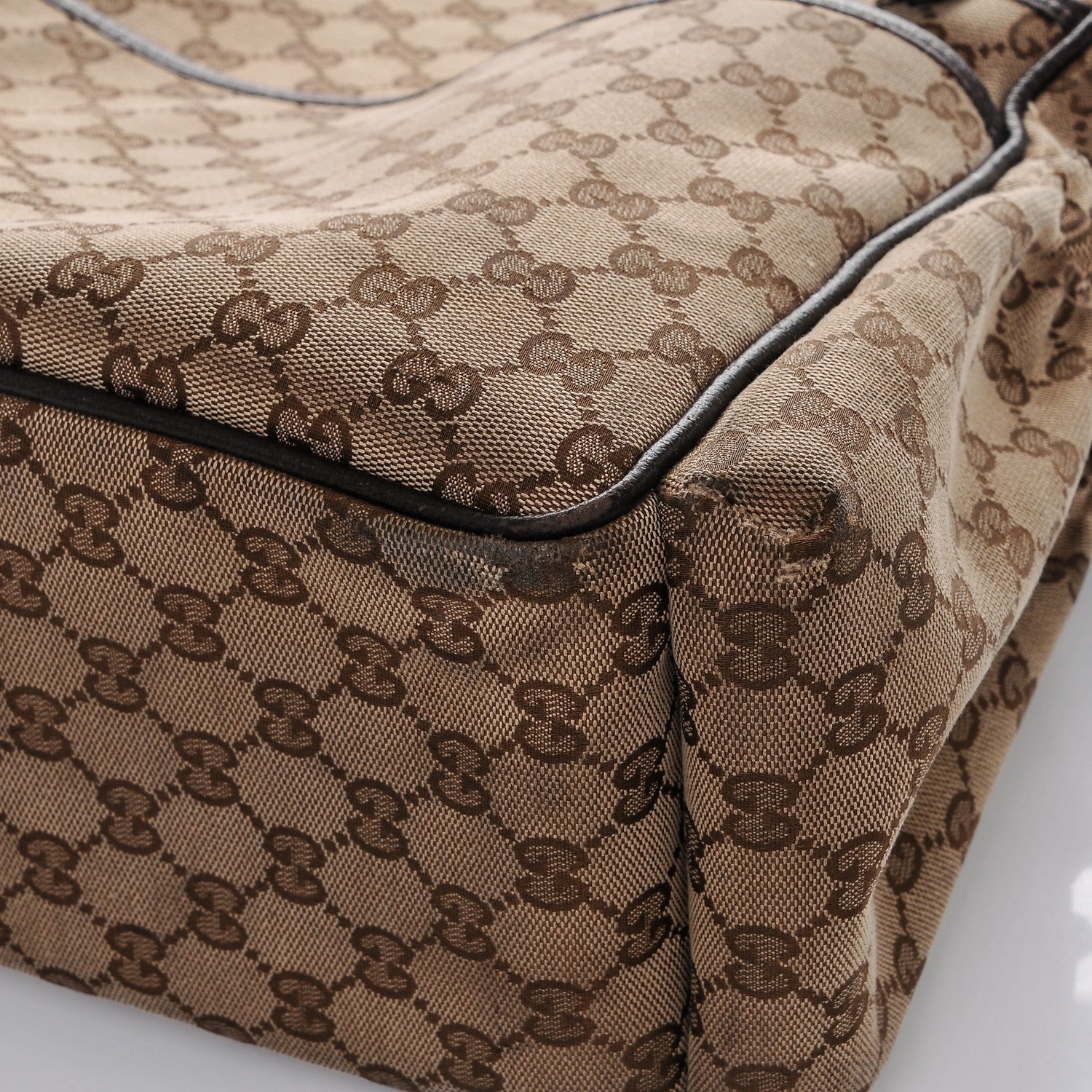 Gucci Monogram Natural Pigskin Large Diaper Bag Beige Ebony Cocoa Dark Chocolate 10 of 11