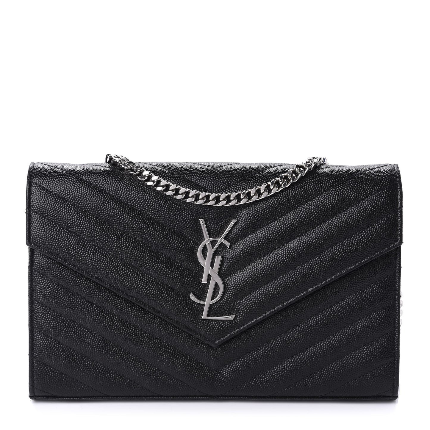 Grain De Poudre Matelasse Chevron Monogram Chain Wallet Black