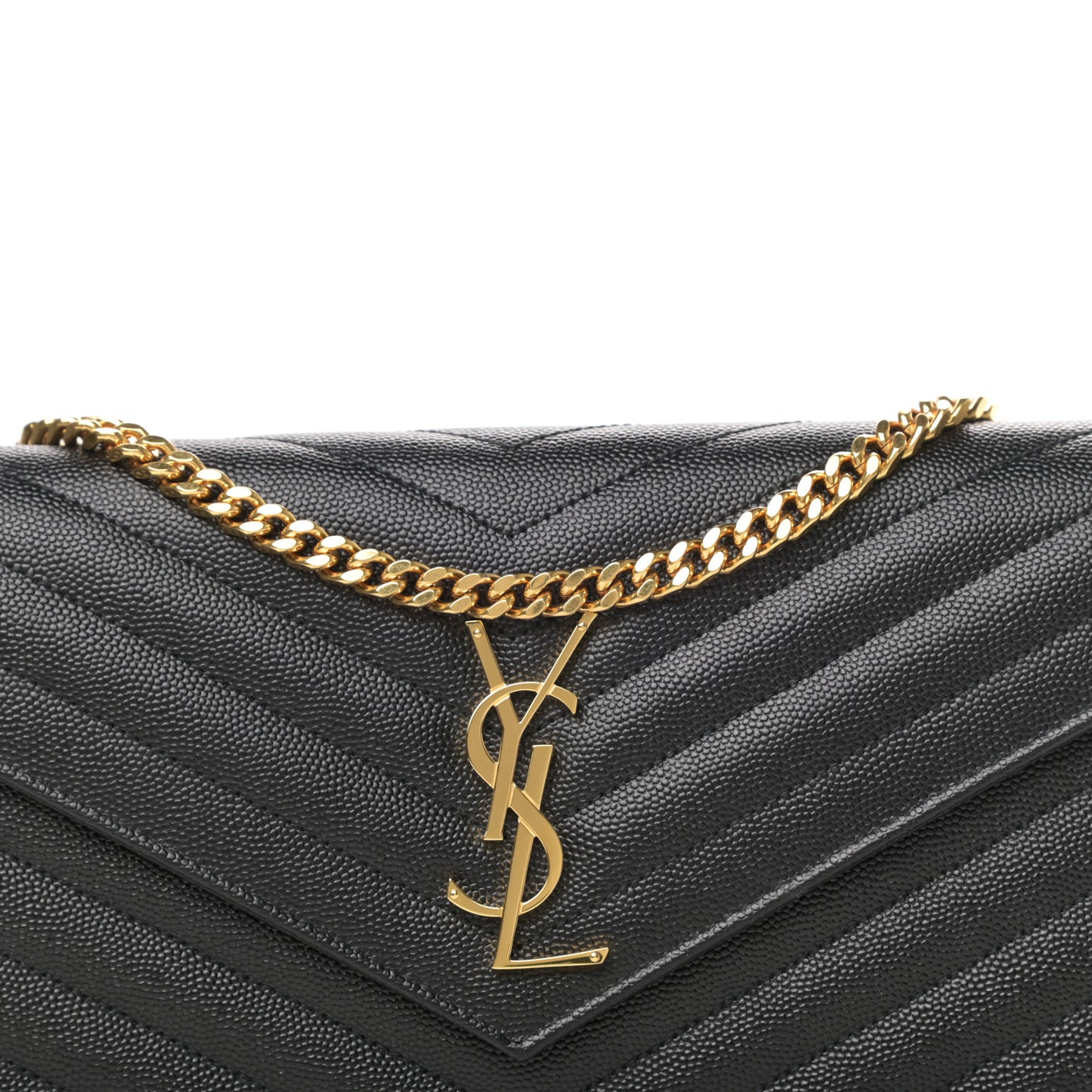 Grain De Poudre Matelasse Chevron Monogram Chain Wallet Black