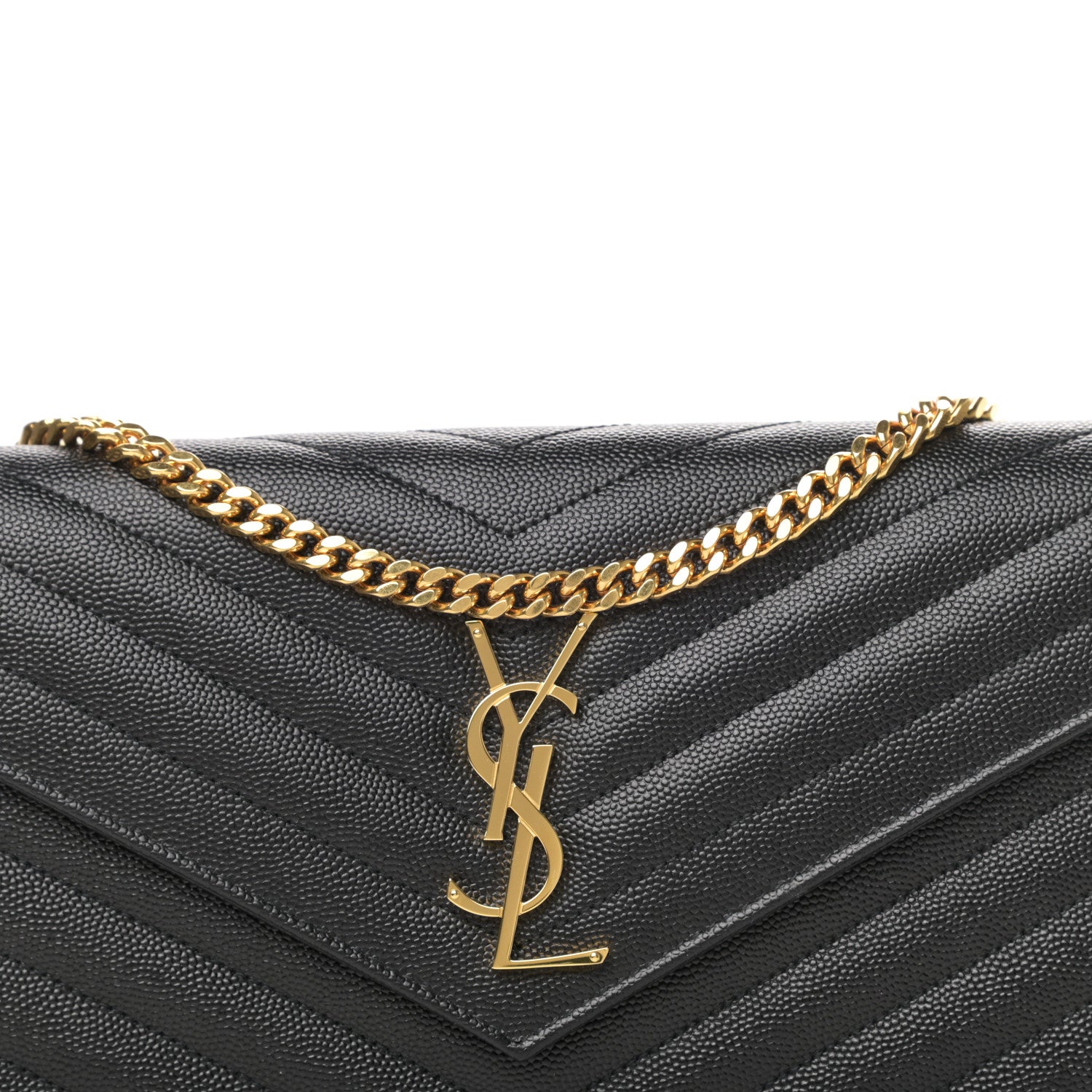 Saint Laurent Grain De Poudre Matelasse Chevron Monogram Chain Wallet Black 9 of 9