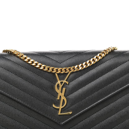 Saint Laurent Grain De Poudre Matelasse Chevron Monogram Chain Wallet Black 9 of 9