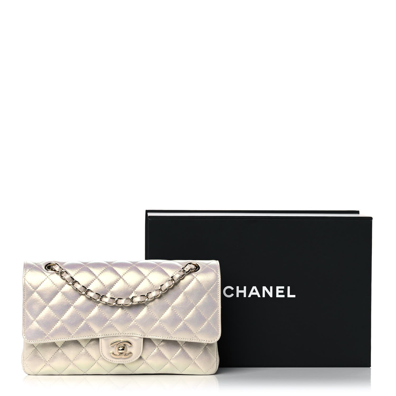 Chanel Iridescent Lambskin Quilted Medium Double Flap Ivory 11 of 11