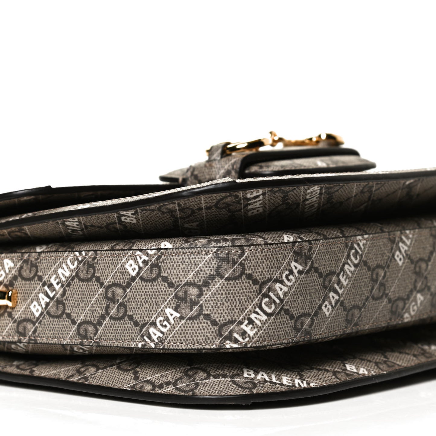X BALENCIAGA GG Supreme Monogram Logo Print Horsebit 1955 Shoulder Bag Beige Ebony