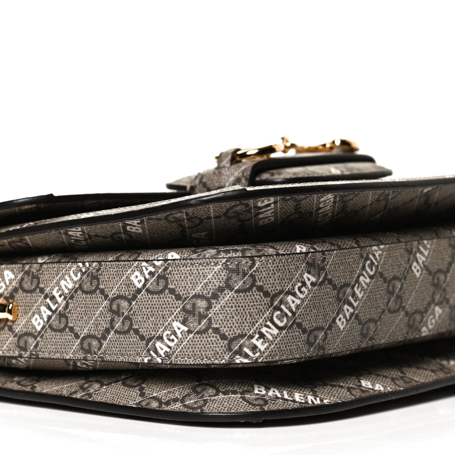 Gucci X BALENCIAGA GG Supreme Monogram Logo Print Horsebit 1955 Shoulder Bag Beige Ebony 10 of 13