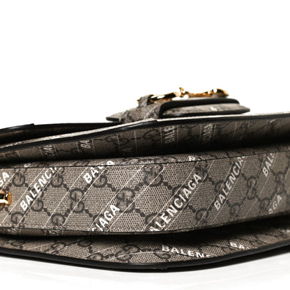 Gucci X BALENCIAGA GG Supreme Monogram Logo Print Horsebit 1955 Shoulder Bag Beige Ebony 10 of 13
