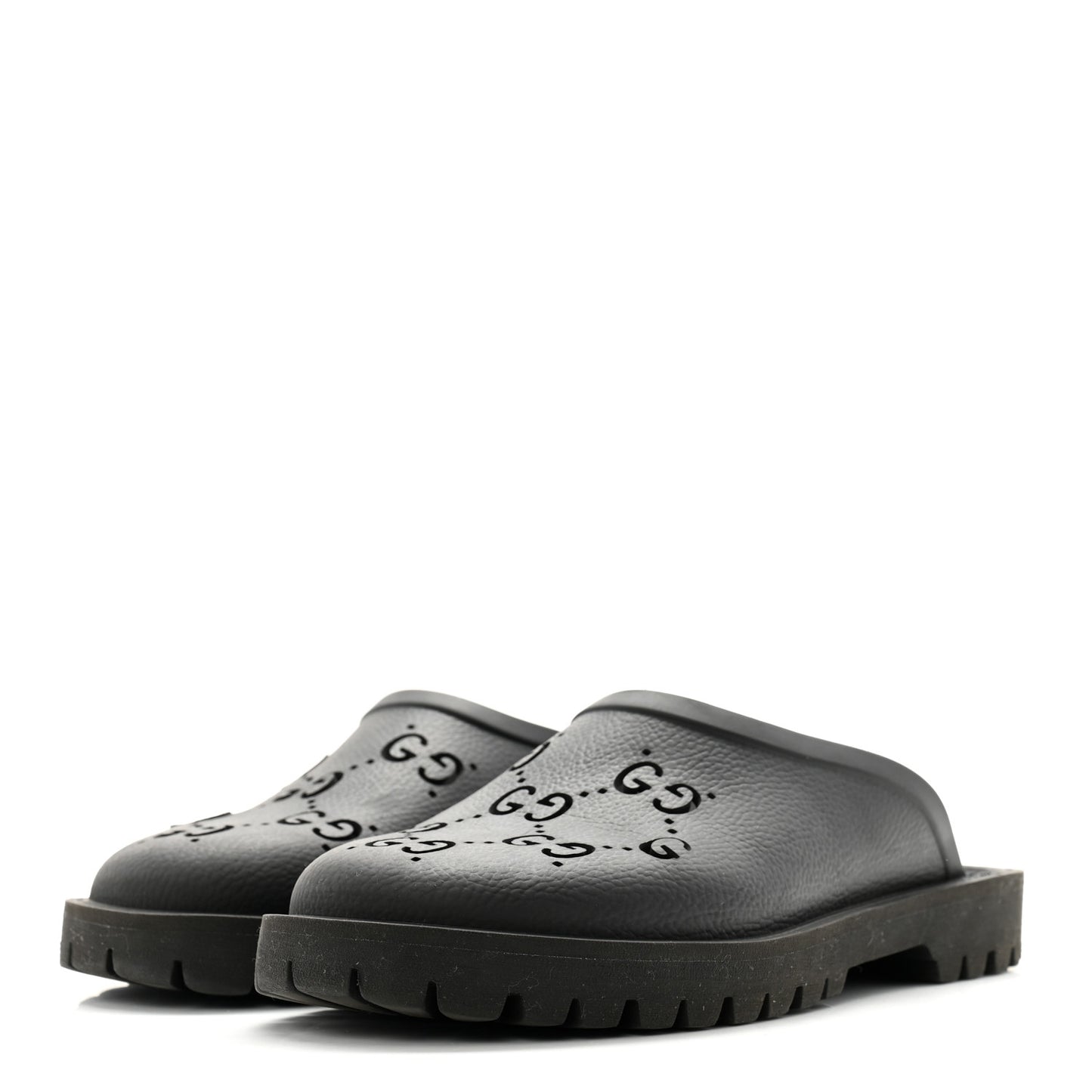 Rubber GG Monogram Perforated Mens Slip On Sandals 6 Black