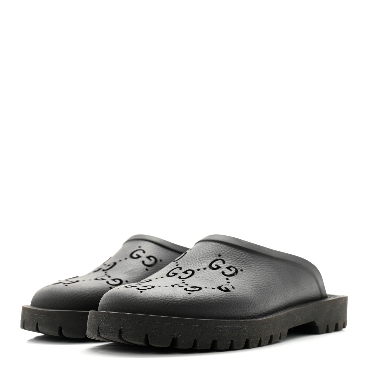 Gucci Rubber GG Monogram Perforated Mens Slip On Sandals 6 Black 3 of 9