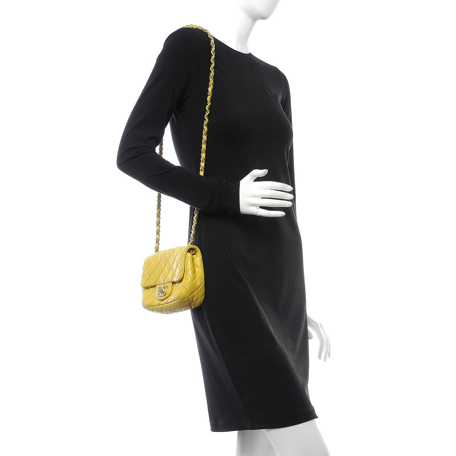 Chanel Lambskin Quilted Mini Square Flap Yellow 2 of 9