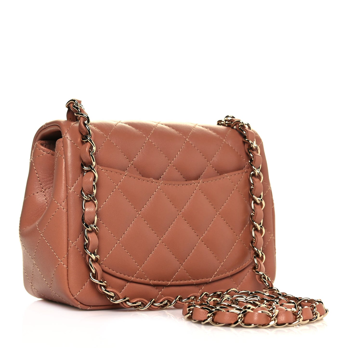 Lambskin Quilted Mini Square Flap Brown