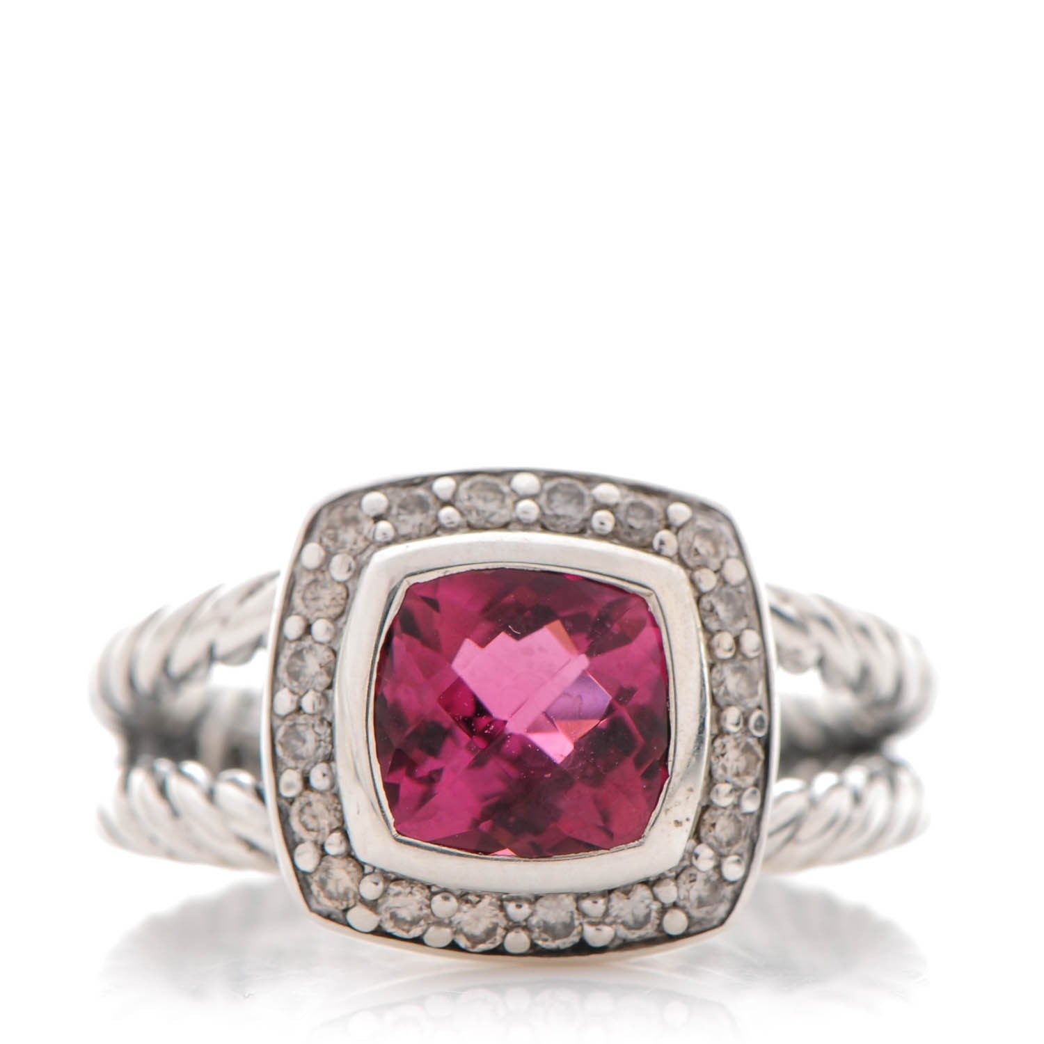 David Yurman Sterling Silver Diamond Pink Tourmaline 7mm Petite Albion Ring 49 5 1 of 5
