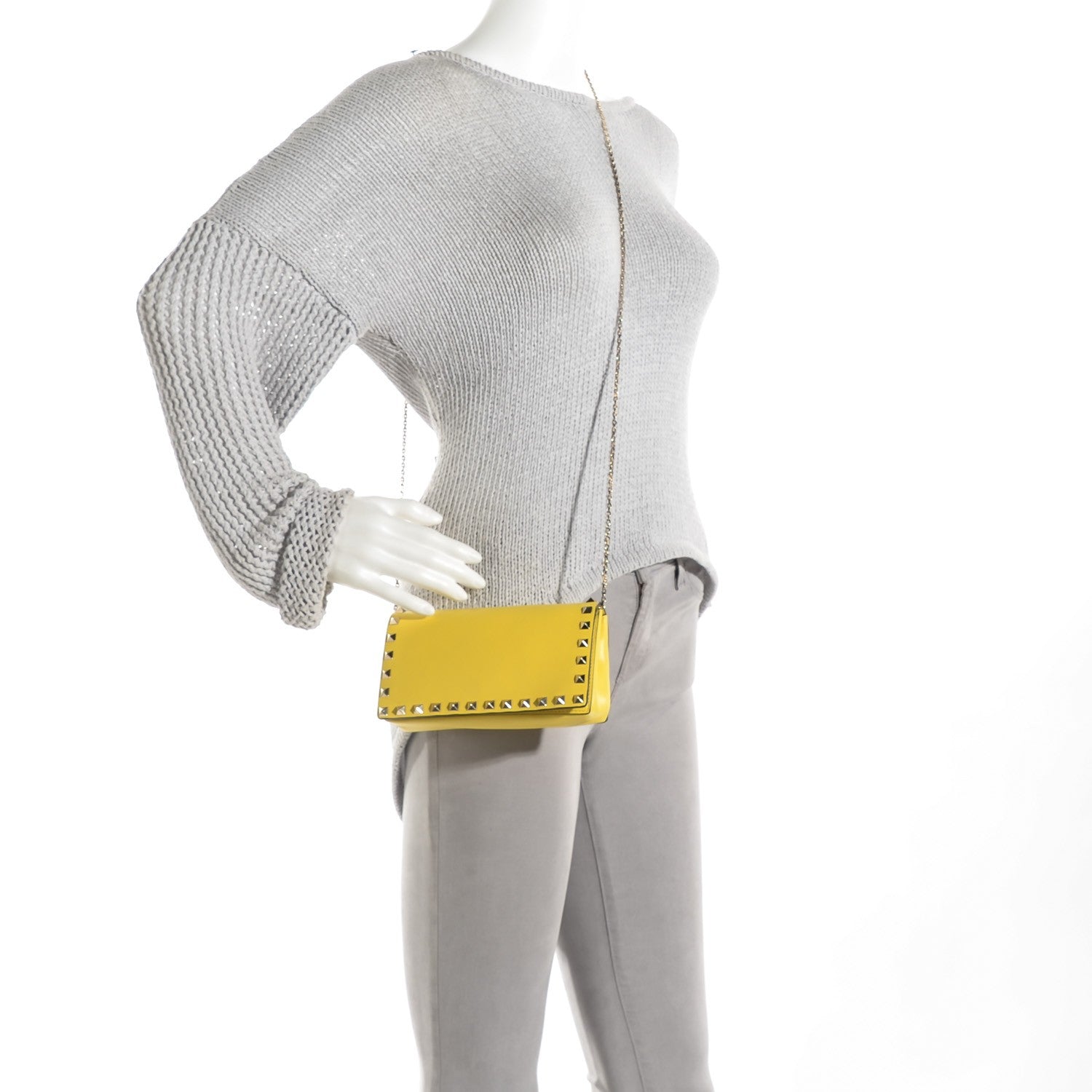 Valentino Garavani Vitello Small Rockstud Chain Flap Crossbody Bag Naples Yellow 2 of 8