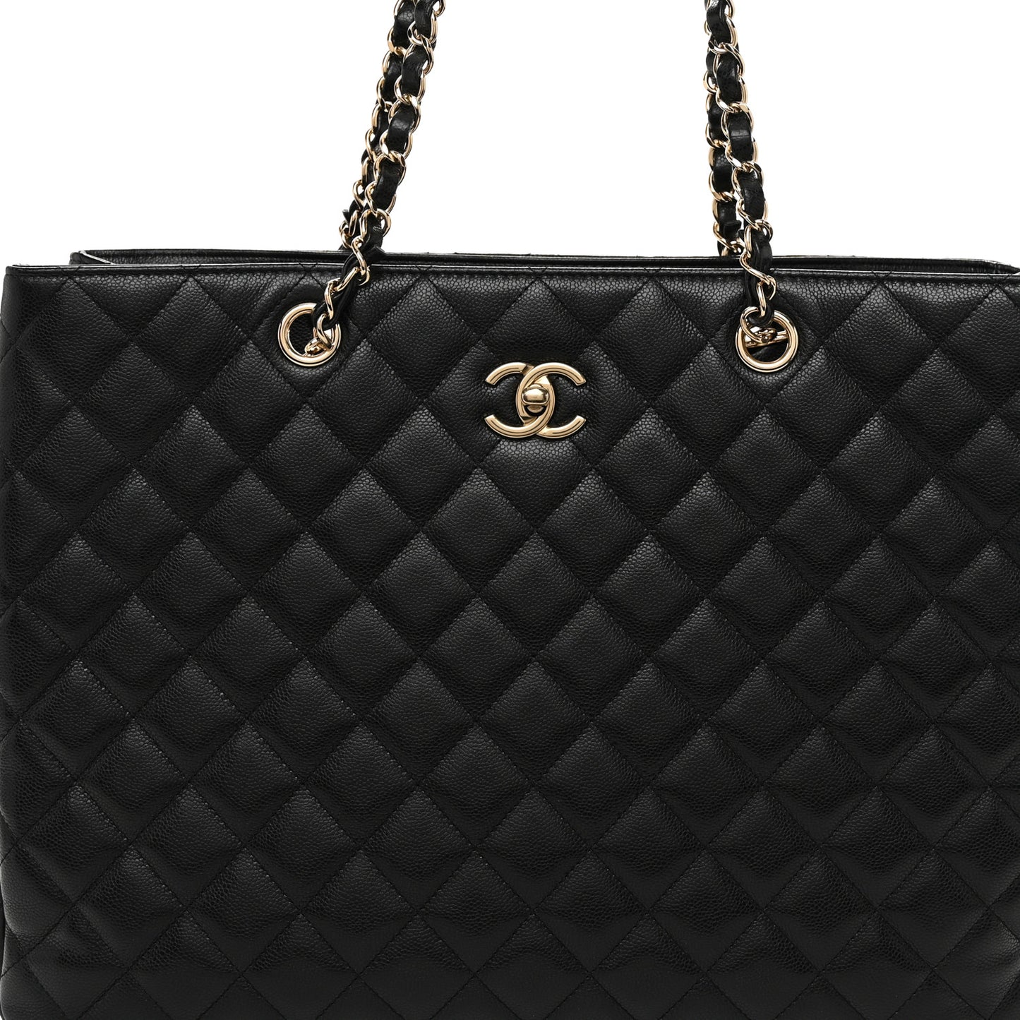 Caviar Quilted Large Classic Shopping Tote Black