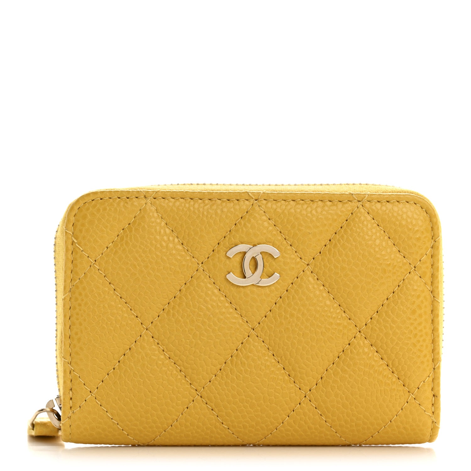 Chanel Caviar Quilted Zip Coin Purse Yellow 1 of 9