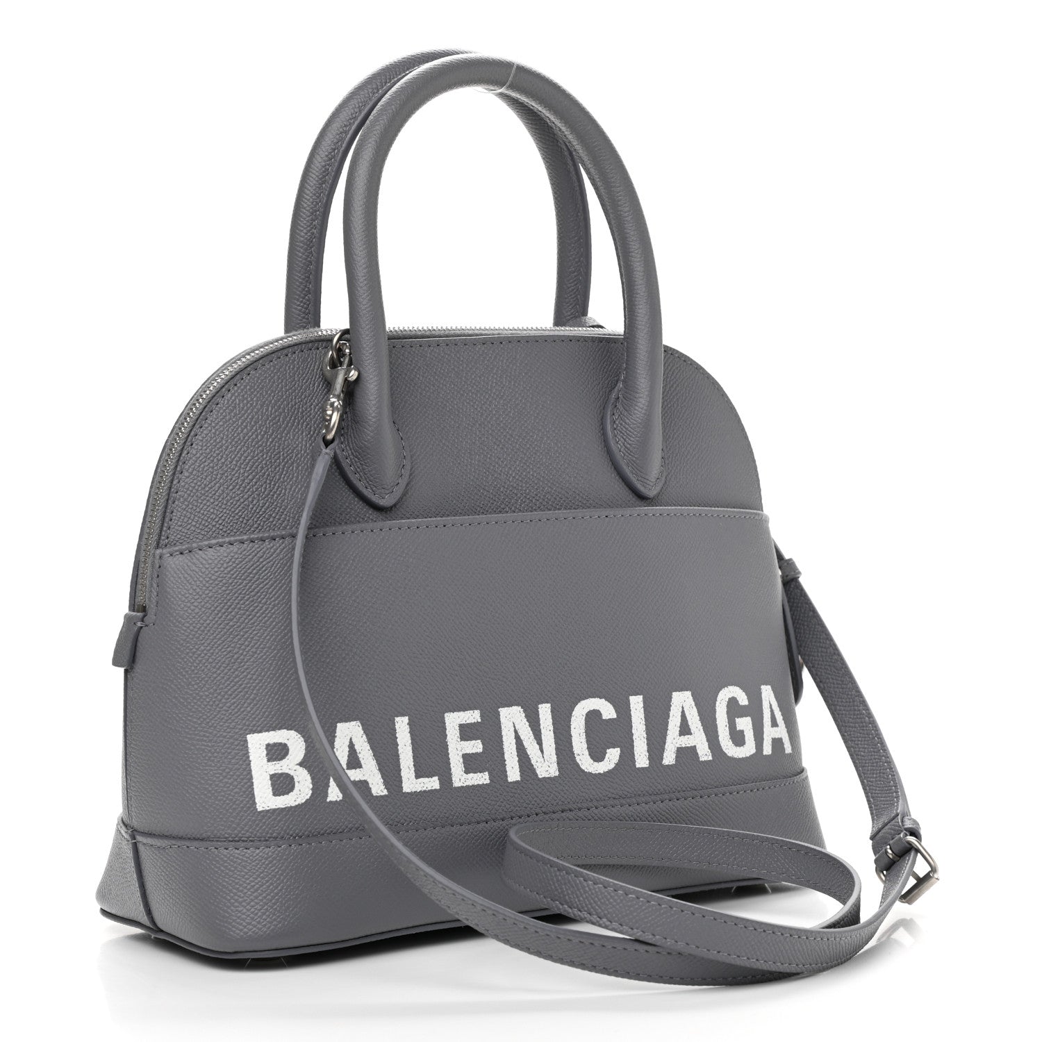 Balenciaga Signature Grained Calfskin Logo S Ville Top Handle Bag Gris Perle Fonce White 3 of 9