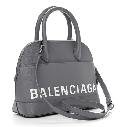 Balenciaga Signature Grained Calfskin Logo S Ville Top Handle Bag Gris Perle Fonce White 3 of 9