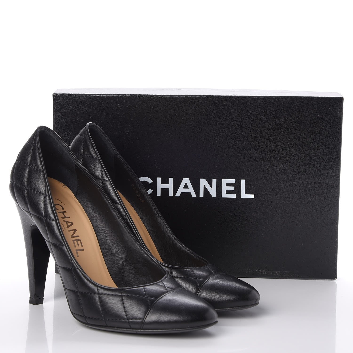 Chanel Lambskin Quilted Cap Toe Pumps 37.5 Black 16 of 16