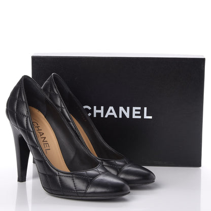 Chanel Lambskin Quilted Cap Toe Pumps 37.5 Black 16 of 16