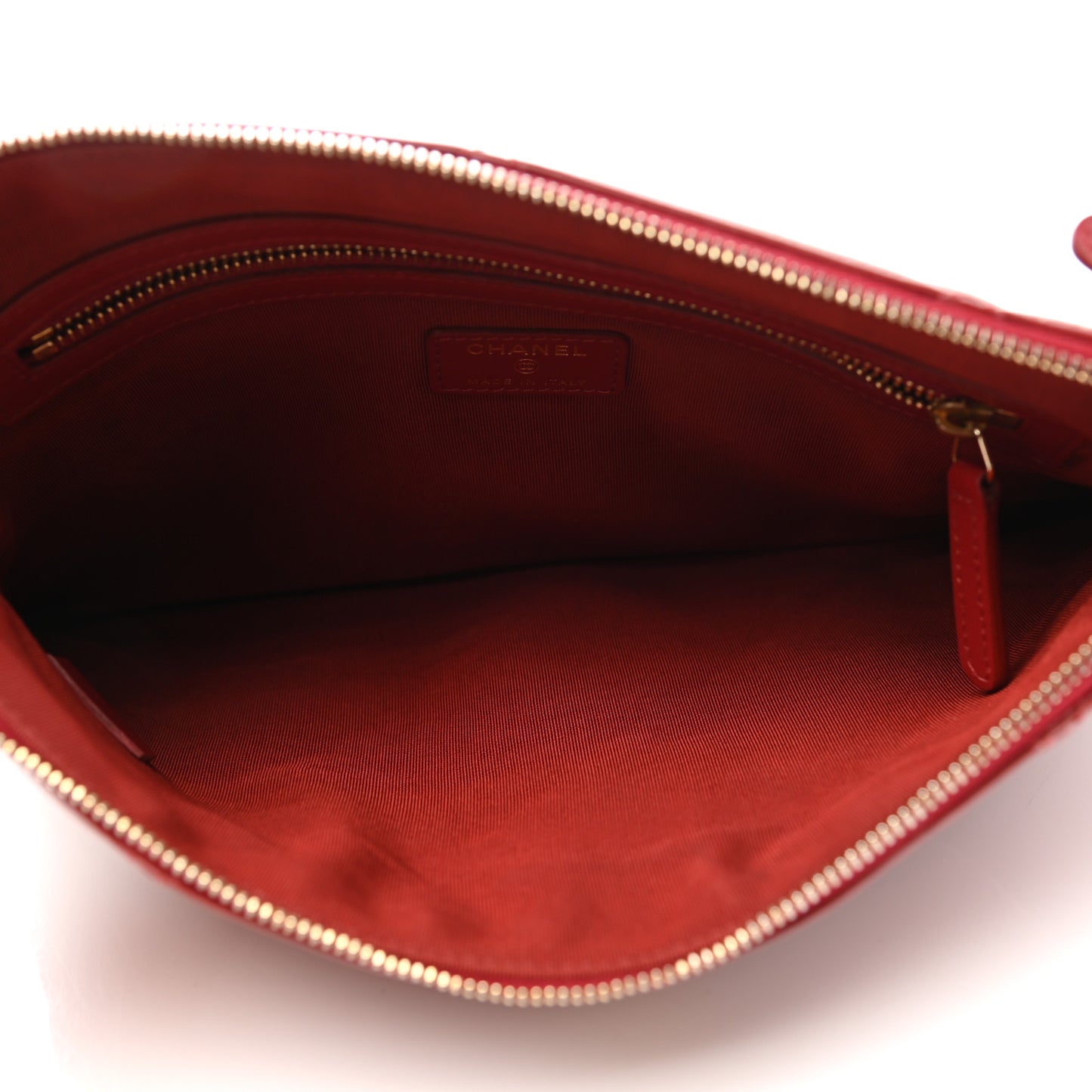 Shiny Lambskin Quilted CC Large Cosmetic Case Red