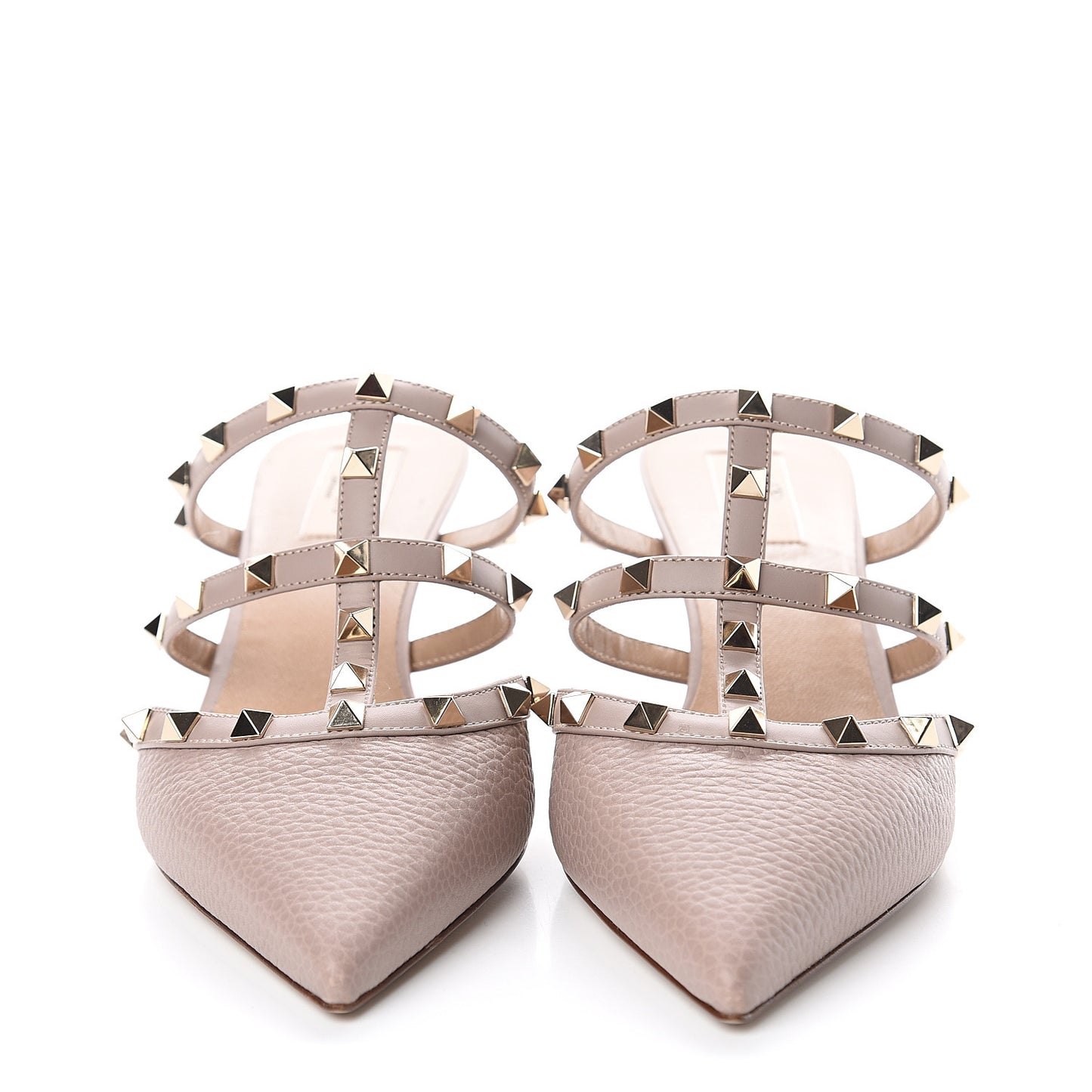 Pebbled Calfskin Rockstud 50mm Cage Mules 40 Poudre