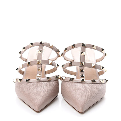 Valentino Garavani Pebbled Calfskin Rockstud 50mm Cage Mules 40 Poudre 2 of 7