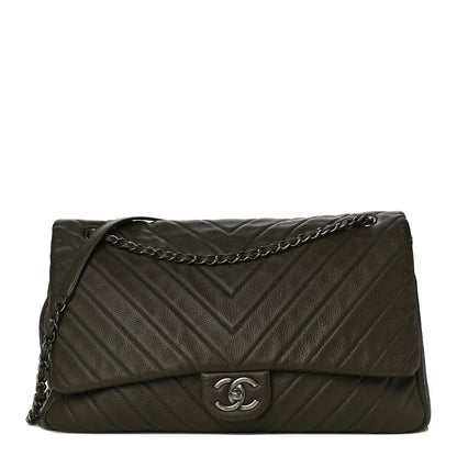 Chanel Calfskin Chevron Quilted XXL Travel Flap Bag Khaki 1 of 14