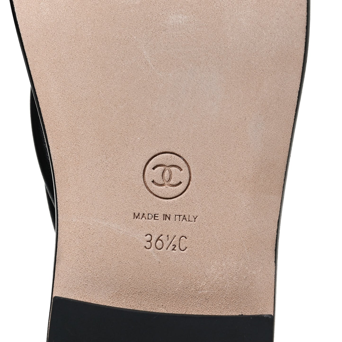 Lambskin Fabric CC Thong Sandals 36.5 Black Dark Navy