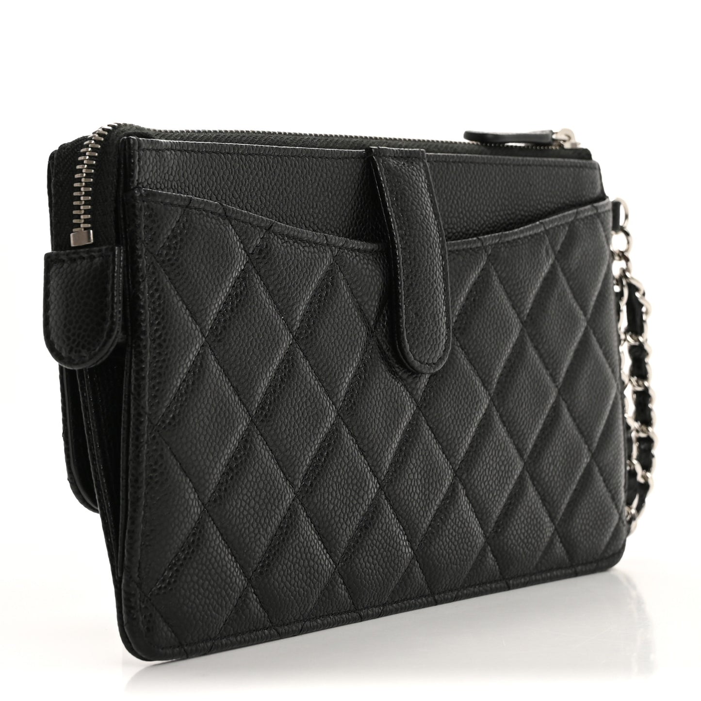 Caviar Quilted Classic Pouch With Handle Black