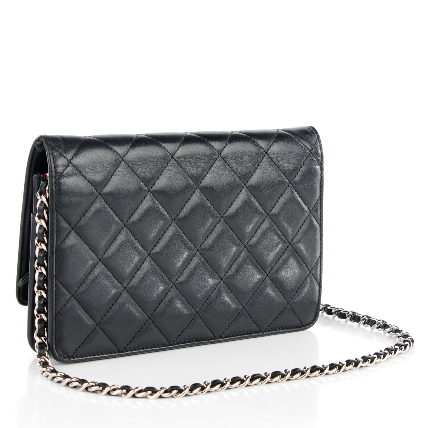 Calfskin Quilted Cambon Wallet On Chain WOC Black