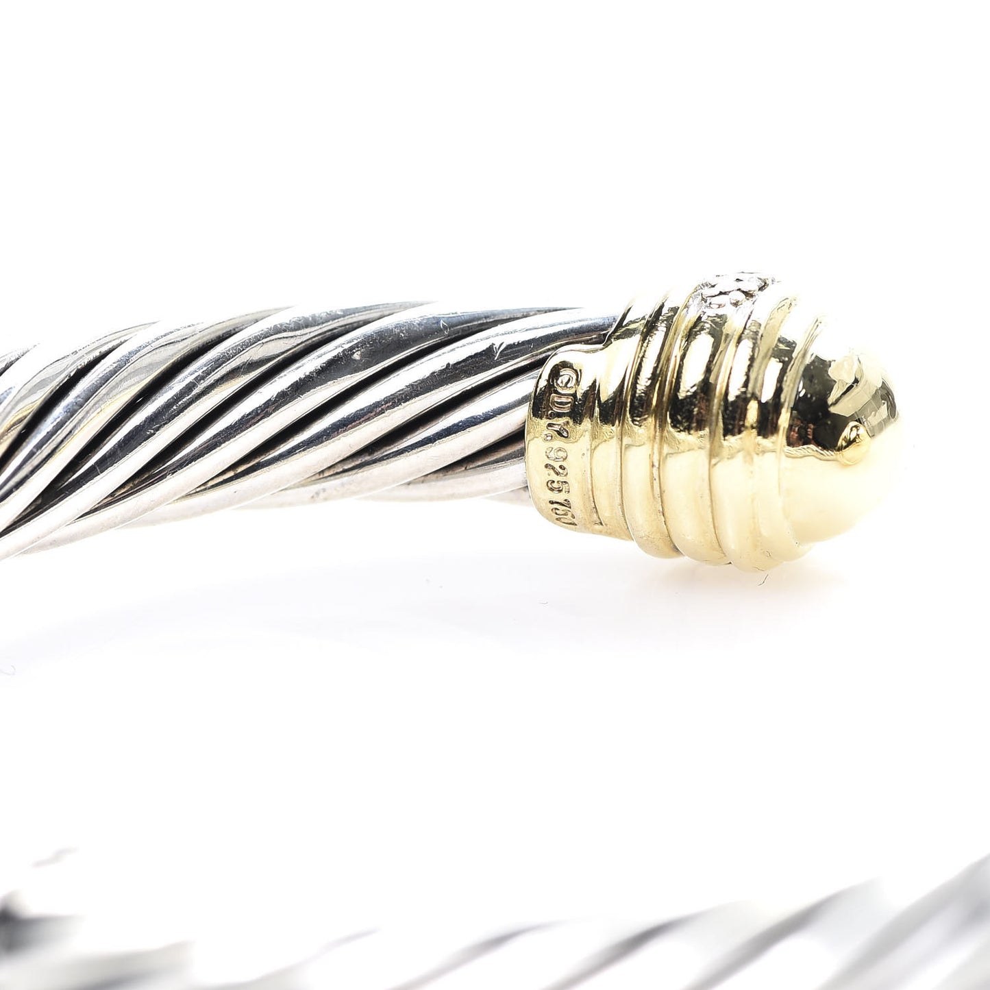 Sterling Silver 18K Yellow Gold Diamond 10mm Cable Classics Dome Bracelet