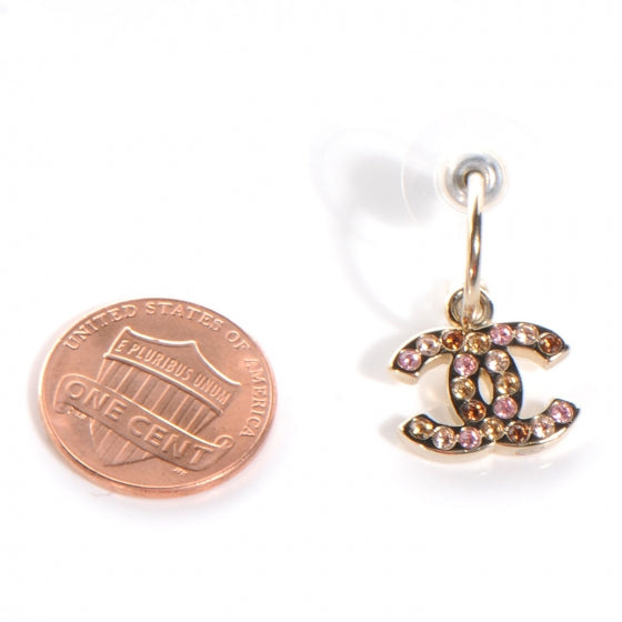 Chanel Crystal CC Hoop Earrings Gold 2 of 5