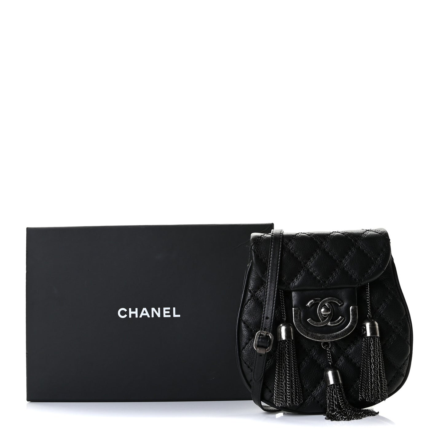Calfskin Quilted Coco Sporran Small Tassel Flap Black