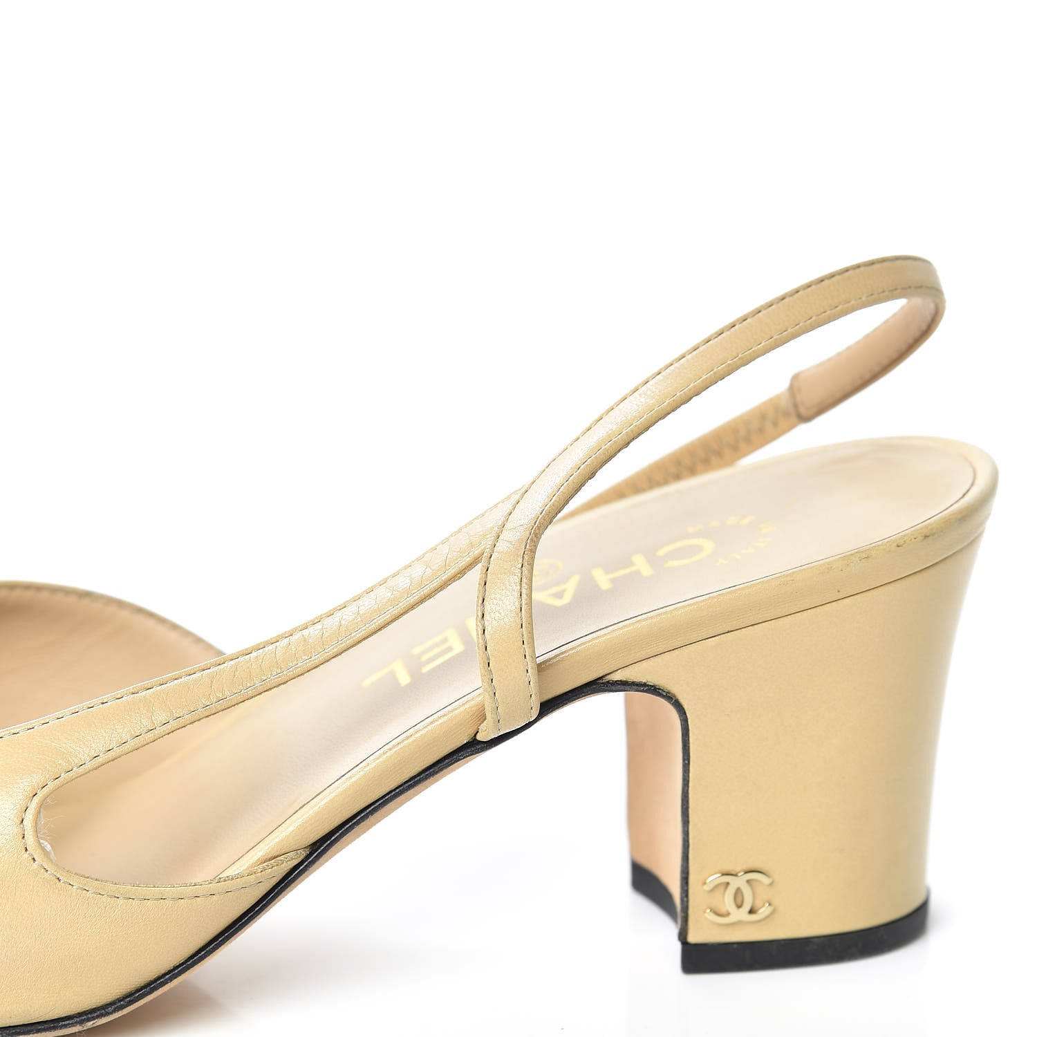 Chanel Goatskin Grosgrain Cap Toe CC Slingback Pumps 40 Beige Black 13 of 13