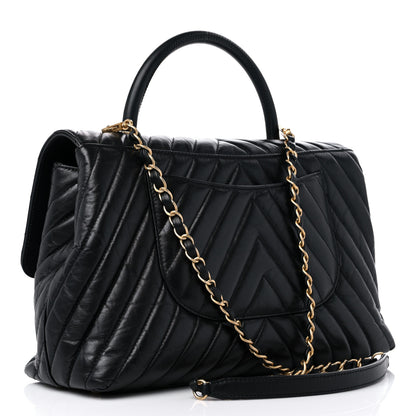 Chanel Calfskin Chevron Quilted Medium Coco Handle Flap Black 3 of 13