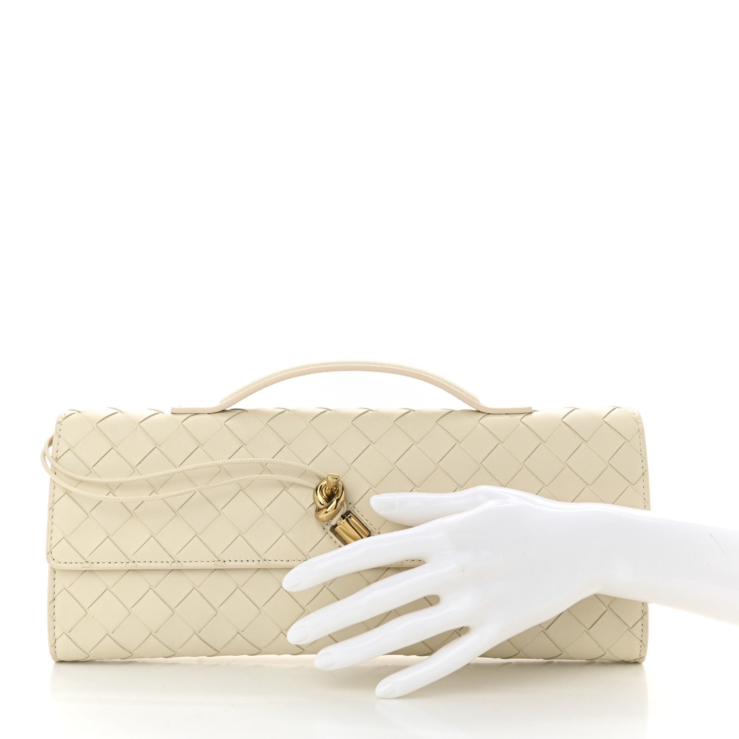 Bottega Veneta Nappa Intrecciato Long Andiamo Top Handle Clutch Sea Salt 2 of 9