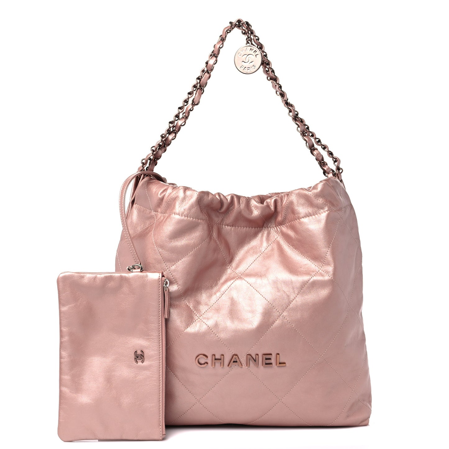 Metallic Calfskin Quilted Chanel 22 Pink