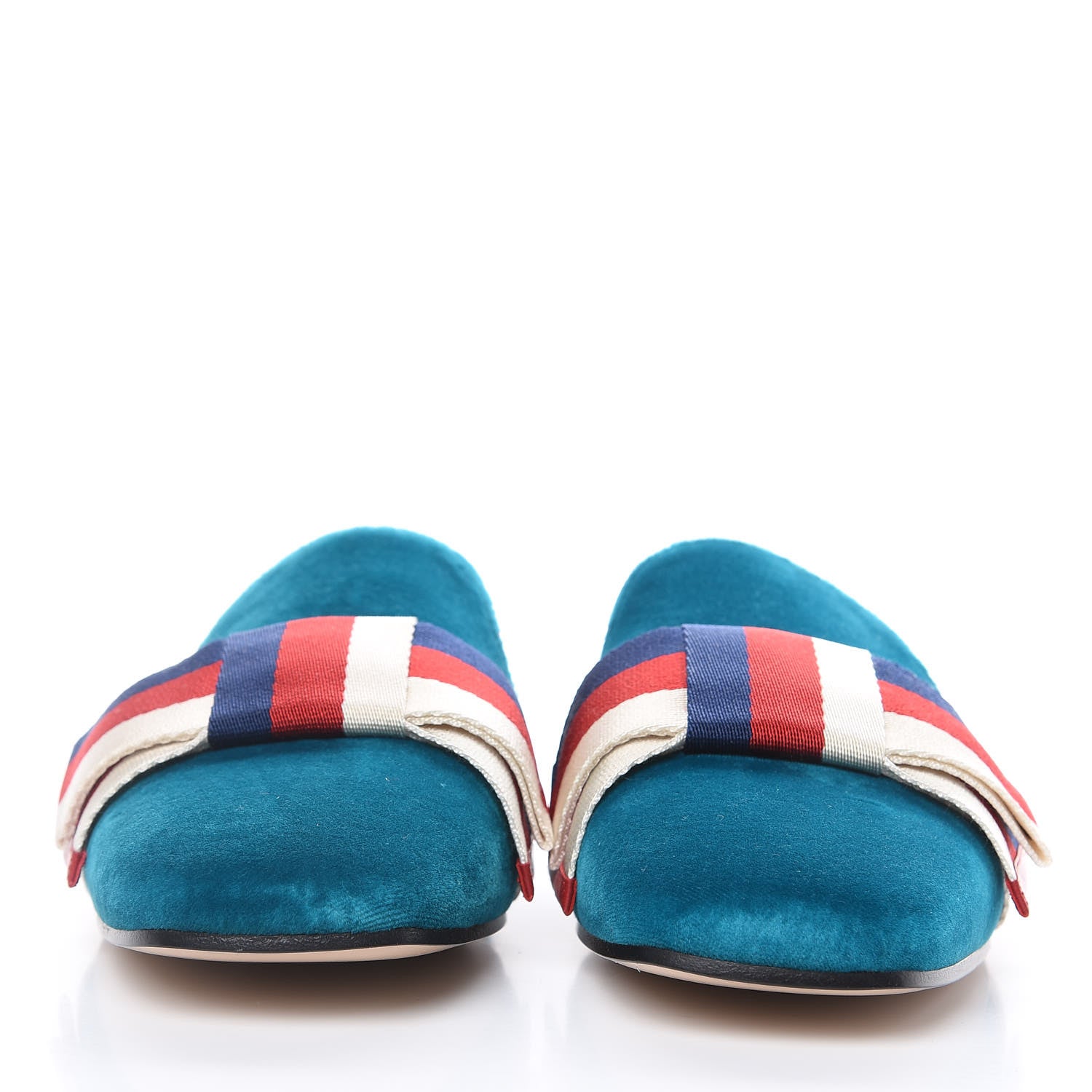 Gucci Velvet Sylvie Bow Slippers 38.5 Pavone 2 of 9