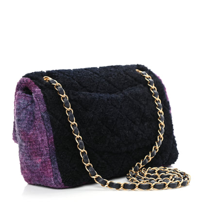Chanel Shearling Sheepskin Tweed Quilted Single Flap Navy Purple 3 of 10
