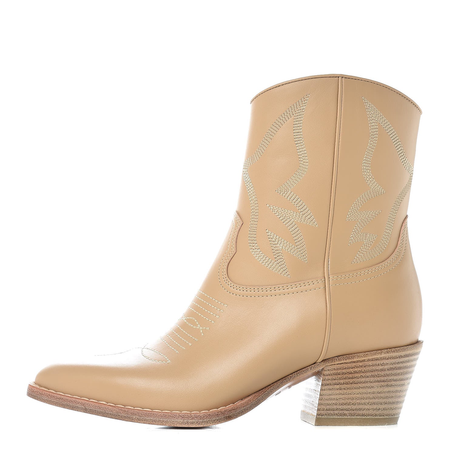 Valentino Garavani Calfskin Embroidered Texan 50mm Cowboy Ankle Boots 36.5 Naturale 1 of 8