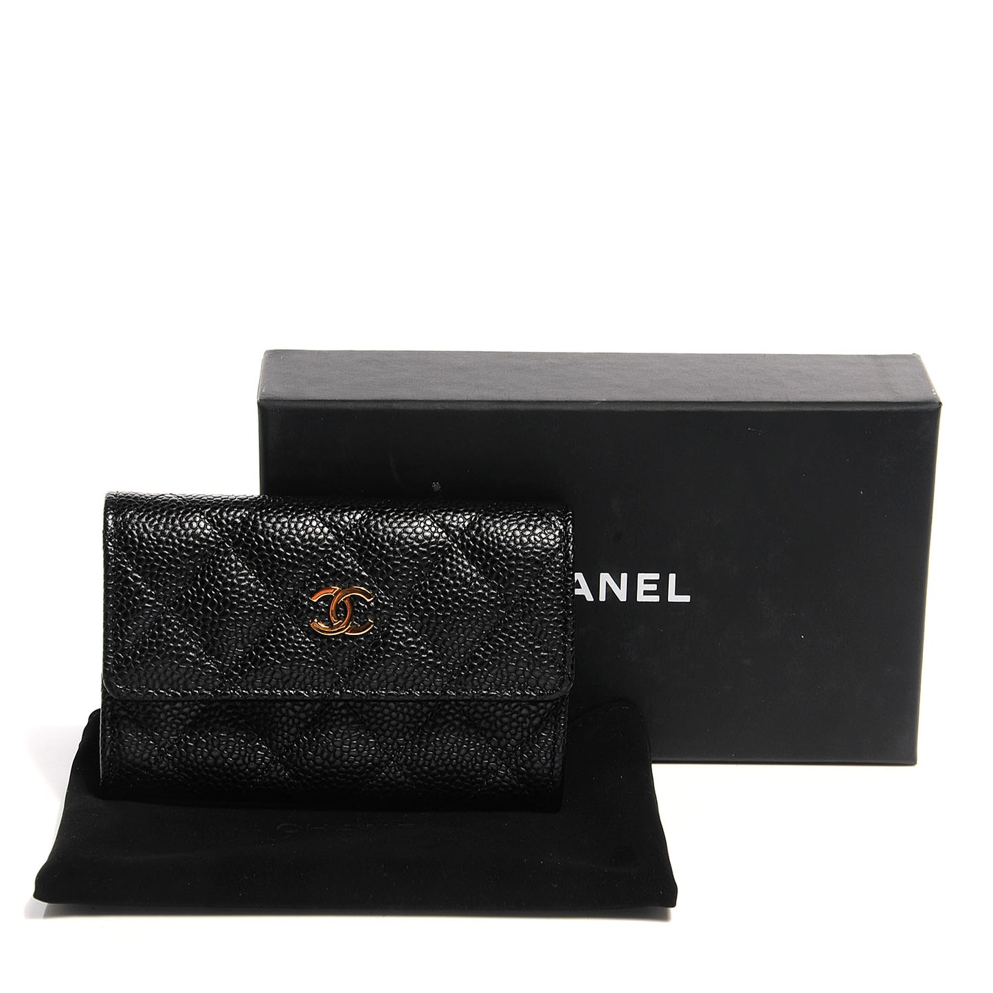 Caviar Quilted Flap Card Holder Black