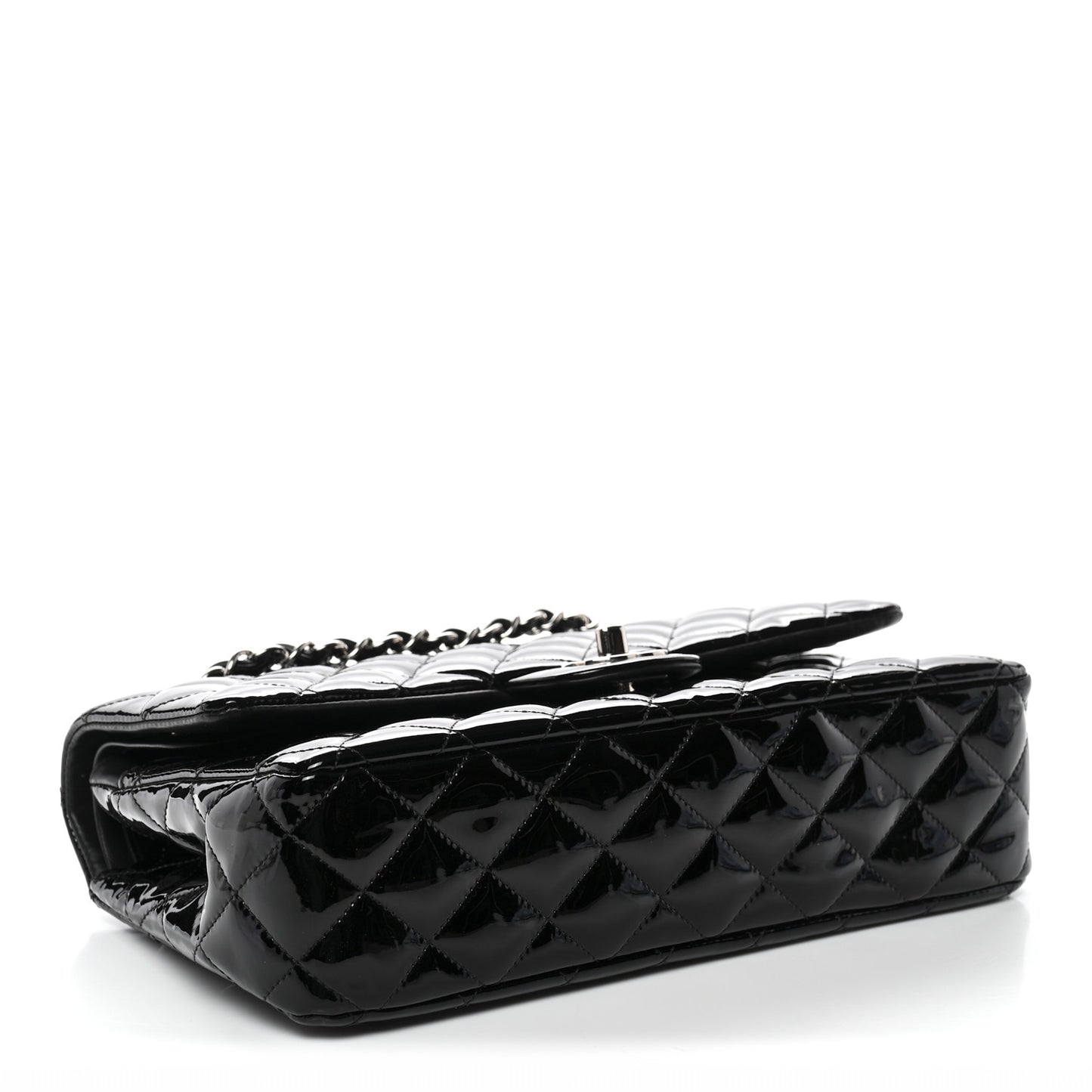Patent Quilted Medium Double Flap Black