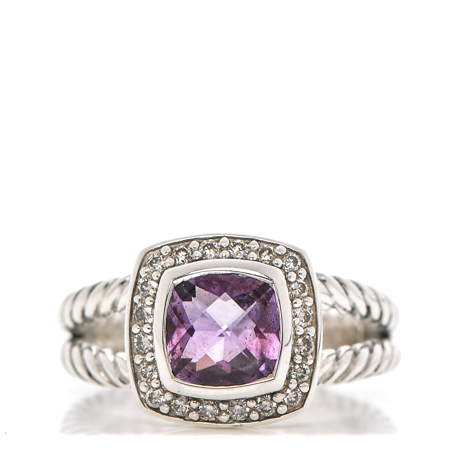 Sterling Silver Diamond Amethyst 7mm Petite Albion Ring 52 6