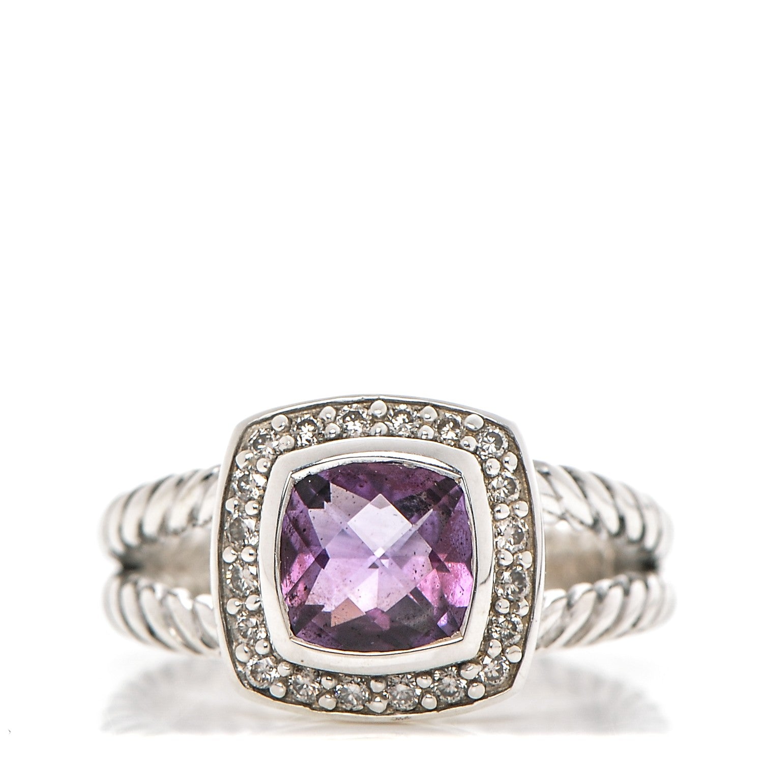 David Yurman Sterling Silver Diamond Amethyst 7mm Petite Albion Ring 52 6 1 of 6