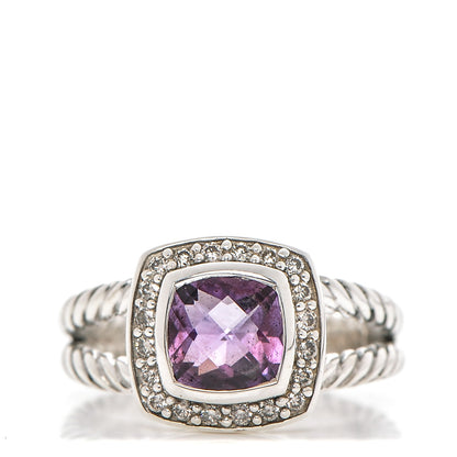 David Yurman Sterling Silver Diamond Amethyst 7mm Petite Albion Ring 52 6 1 of 6