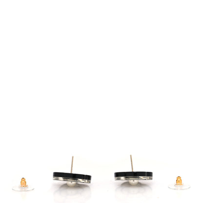 Chanel Resin Pearl Camelia Earrings Black White 3 of 4